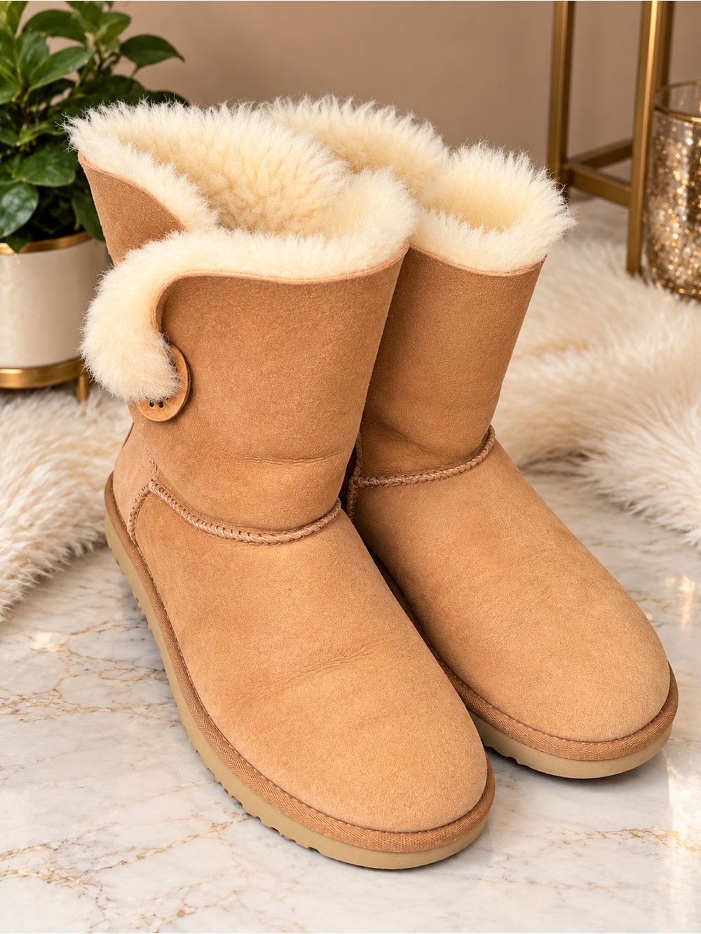 UGG Chestnut Shearling Button Short Boot